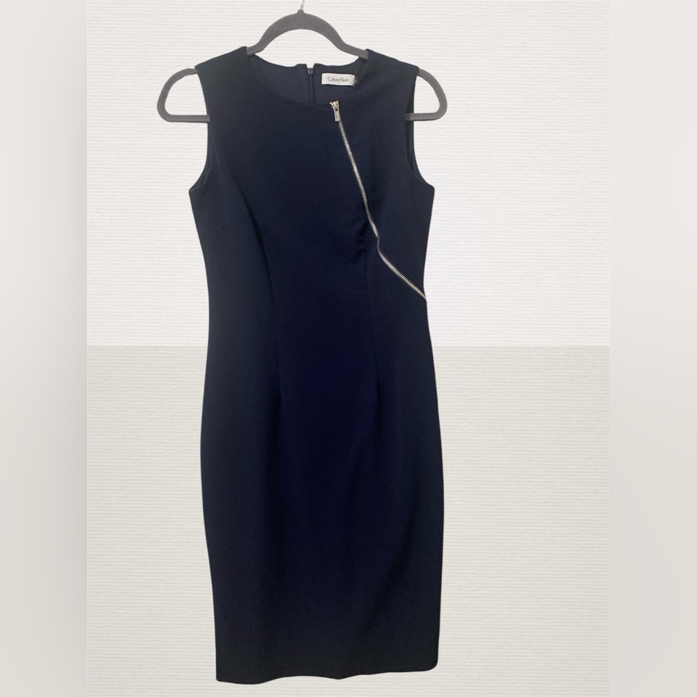 Calvin Klein Midnight Black Asymmetrical Zip Dress